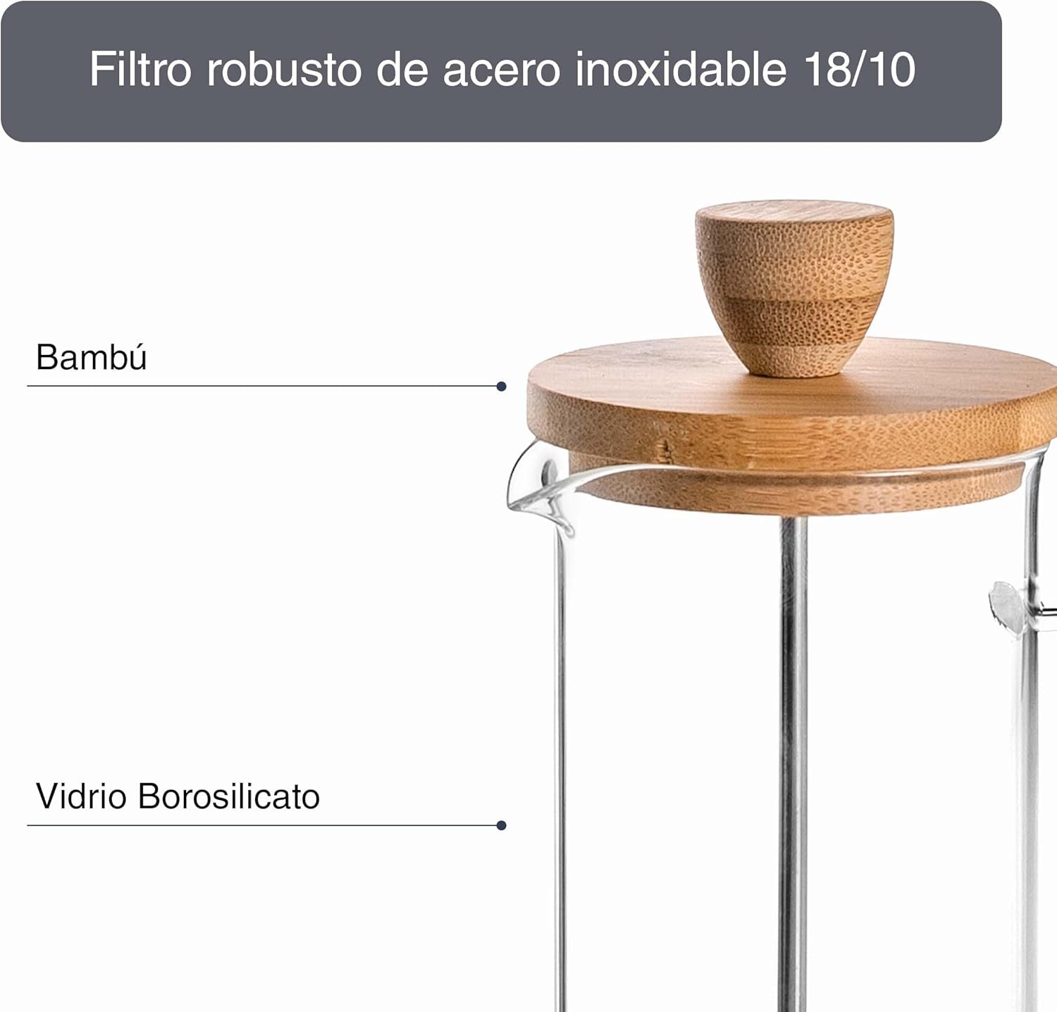 Cafetera Francesa, Prensa De Café, Cafetera De Émbolo, Cafetera De Filtro Francés, 3 Tazas, 0,35 L, Acero Y Madera