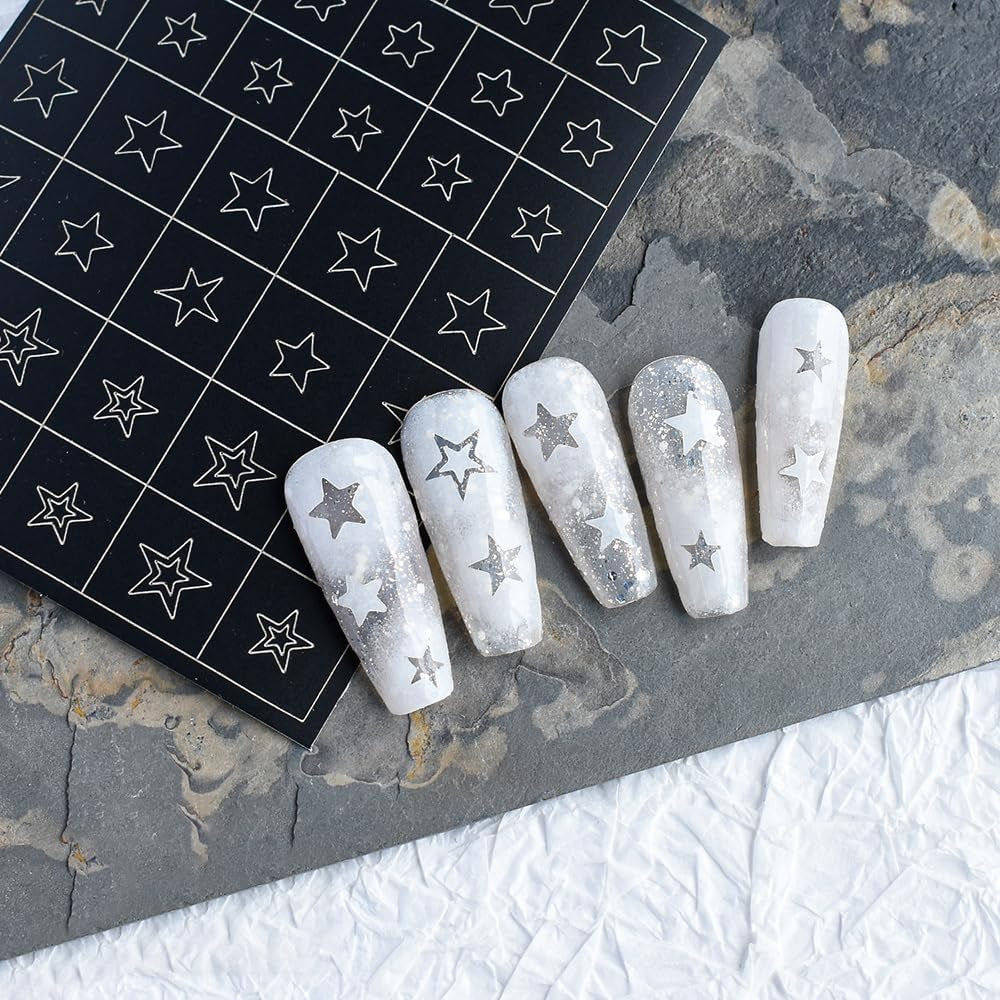 6 hojas de pegatinas de uñas con plantilla de aerógrafo, mariposa, llama, estrellas, corazón, estrellas, pegatinas de uñas, herramienta de plantilla de impresión, pegatinas autoadhesivas para mujeres, pegatinas de diseño de arte de uñas