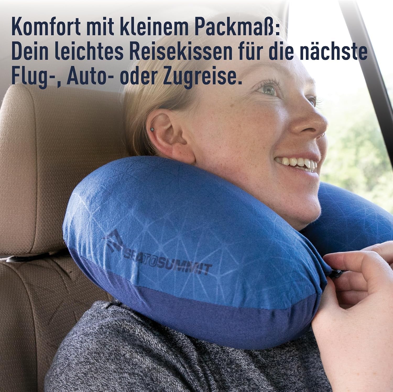 Sea to Summit - Almohada de apoyo lumbar Eros Premium - Almohada de apoyo inflable - Alivio de espalda - Material de poliéster 50D - Bolsa de viaje compacta - Servicio, viajes y excursiones en coche - Azul marino - 93g