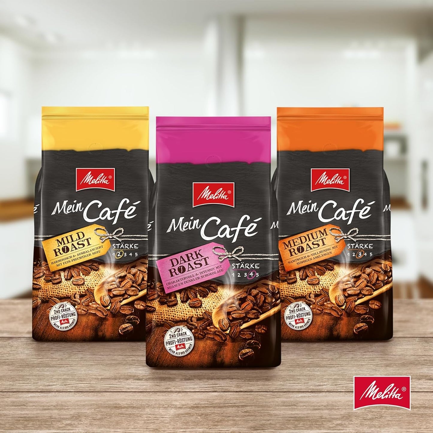 Melitta Mein Café Tostado Suave, Café-Bohnen Entero 1kg, ungemahlen, Kaffeebohnen für Kaffee-Vollautomat, milde Röstung, Stärke 3