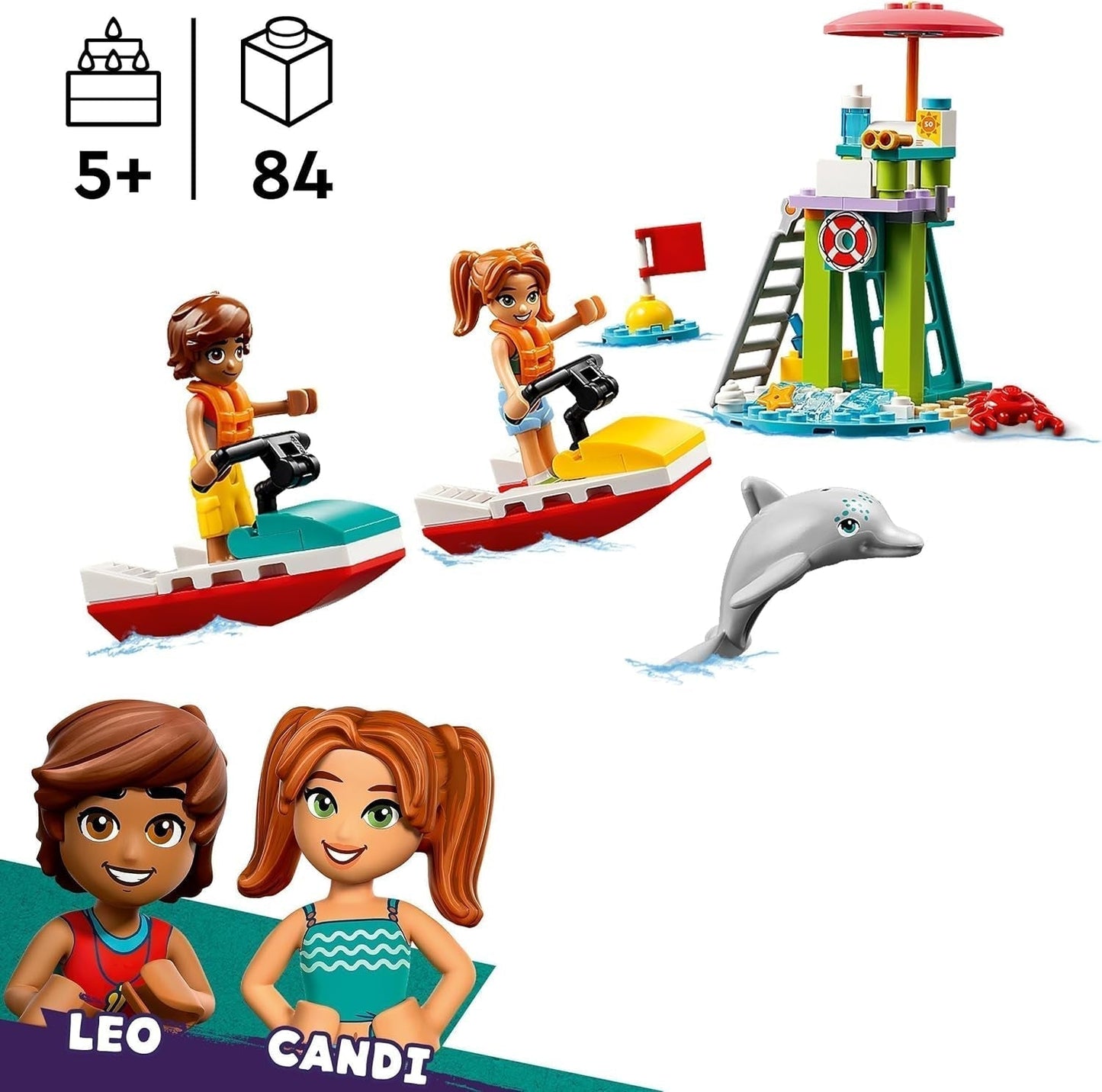 LEGO Friends Torre de observación de salvavidas con motos de agua, juguete para niños, idea de regalo para niñas y niños a partir de 5 años con 2 figuras y un delfín, juguete de moto de agua 42623 Juegos de construcción Besuche den LEGO-Store
