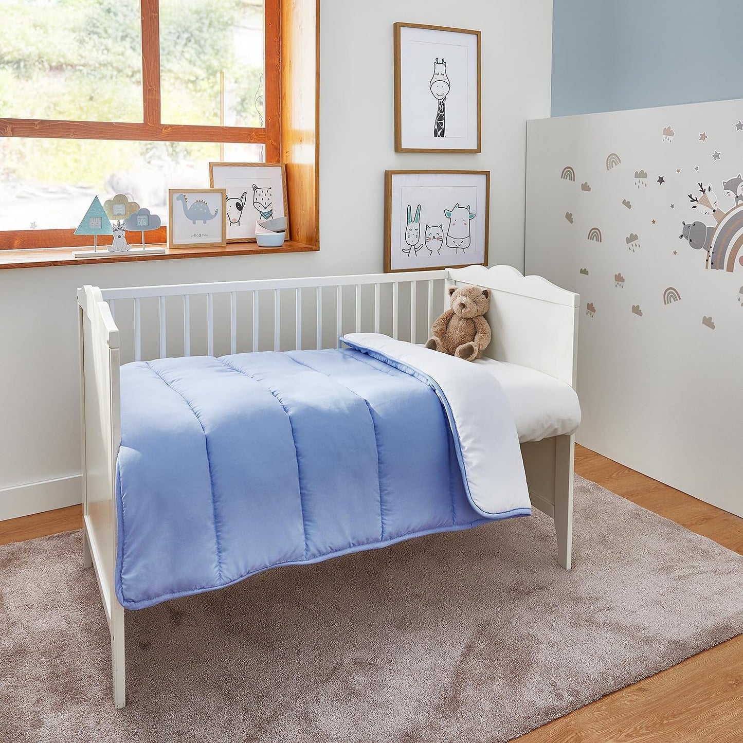 Pikolin Home - Edredón Reversible 300 G - Relleno Nórdico Bicolor - Para cuna de 60 - Relleno de plumas, cálido, transpirable, Azul/Blanco, 100 X 120 cm Edredones y edredones Naty Shop