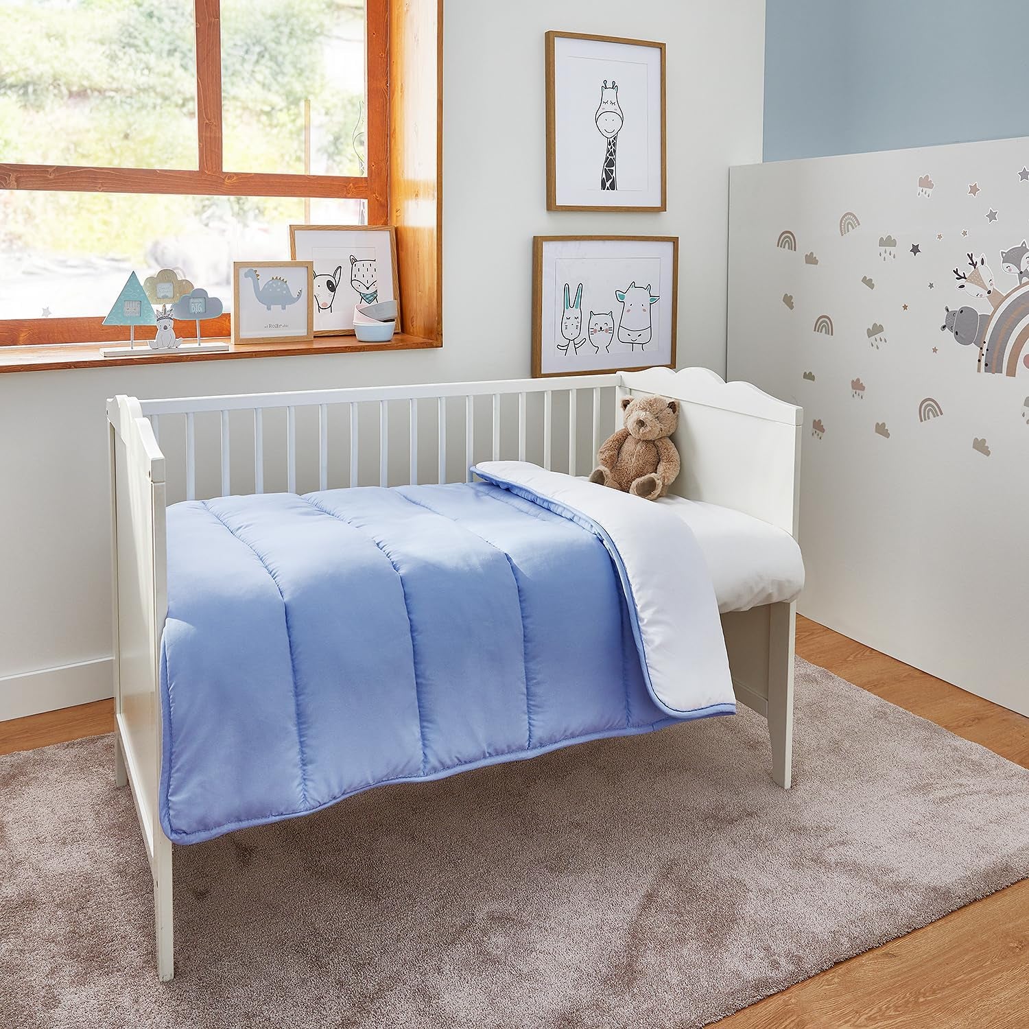 Pikolin Home - Edredón Reversible 300 G - Relleno Nórdico Bicolor - Para cuna de 60 - Relleno de plumas, cálido, transpirable, Azul/Blanco, 100 X 120 cm Edredones y edredones Naty Shop