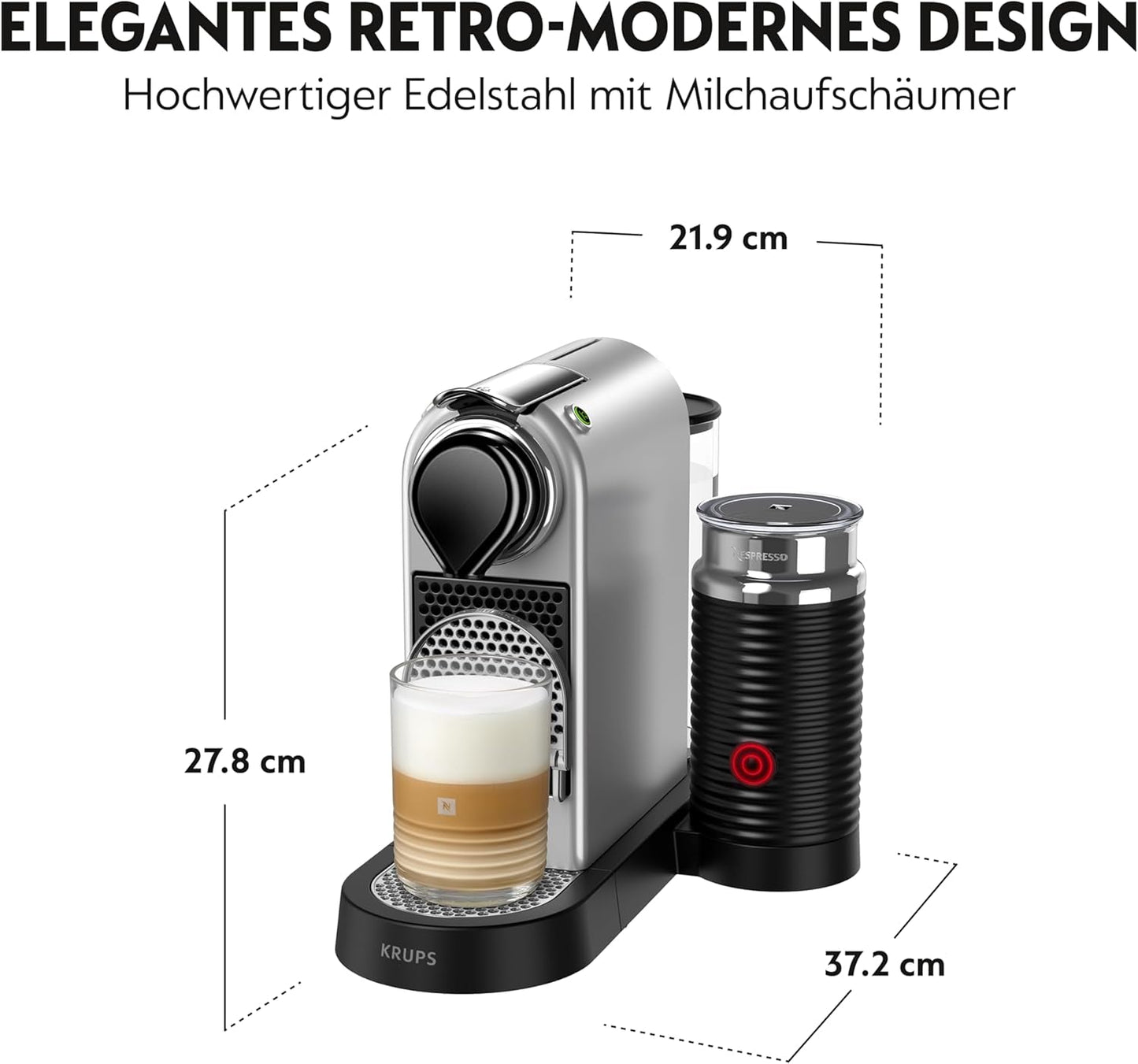 Cafetera espresso con cápsulas Nespresso XN761B Citiz&Milk | Modo de espera automático | 1260 vatios | Capacidad del depósito de agua: 1 l | Presión de la bomba: 19 bares | Plata