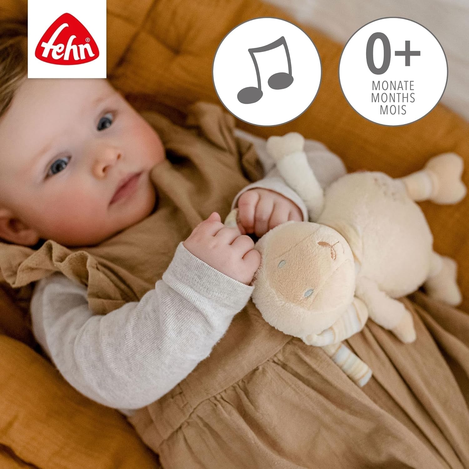 Fehn Caja de música para bebé, oveja para dormir, peluche con accesorio, canción para dormir "Brahms Lullaby", juguete infantil para viajar y en casa, juguetes musicales para bebés y niños Bebe Naty Shop Toys