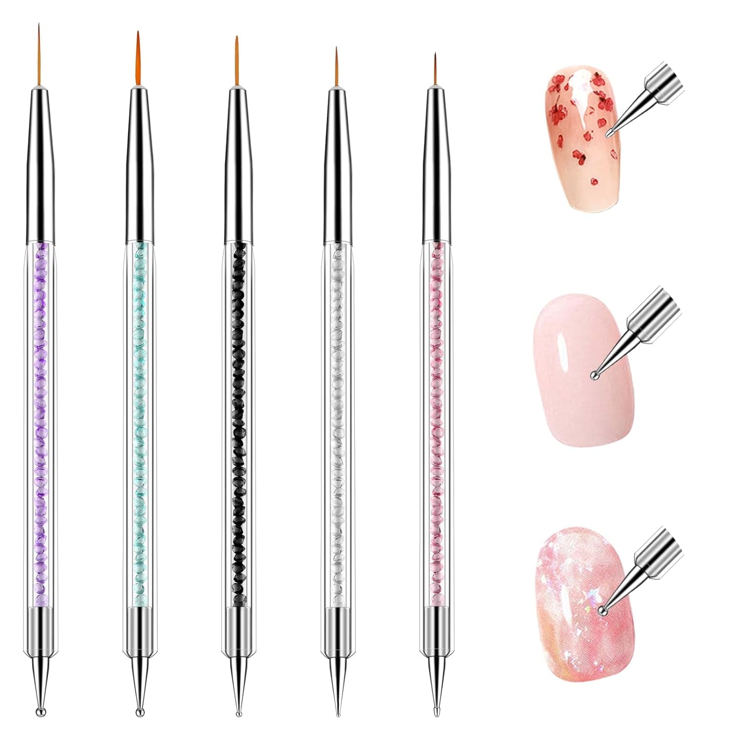 Juego de 5 pinsel para decoración de uñas, herramienta para puntear, Pinsel para Nailart, Nageldesign, bolígrafo para puntear de doble punta, Strass, acrílico profesional, Feinmalerei, diseño de uñas