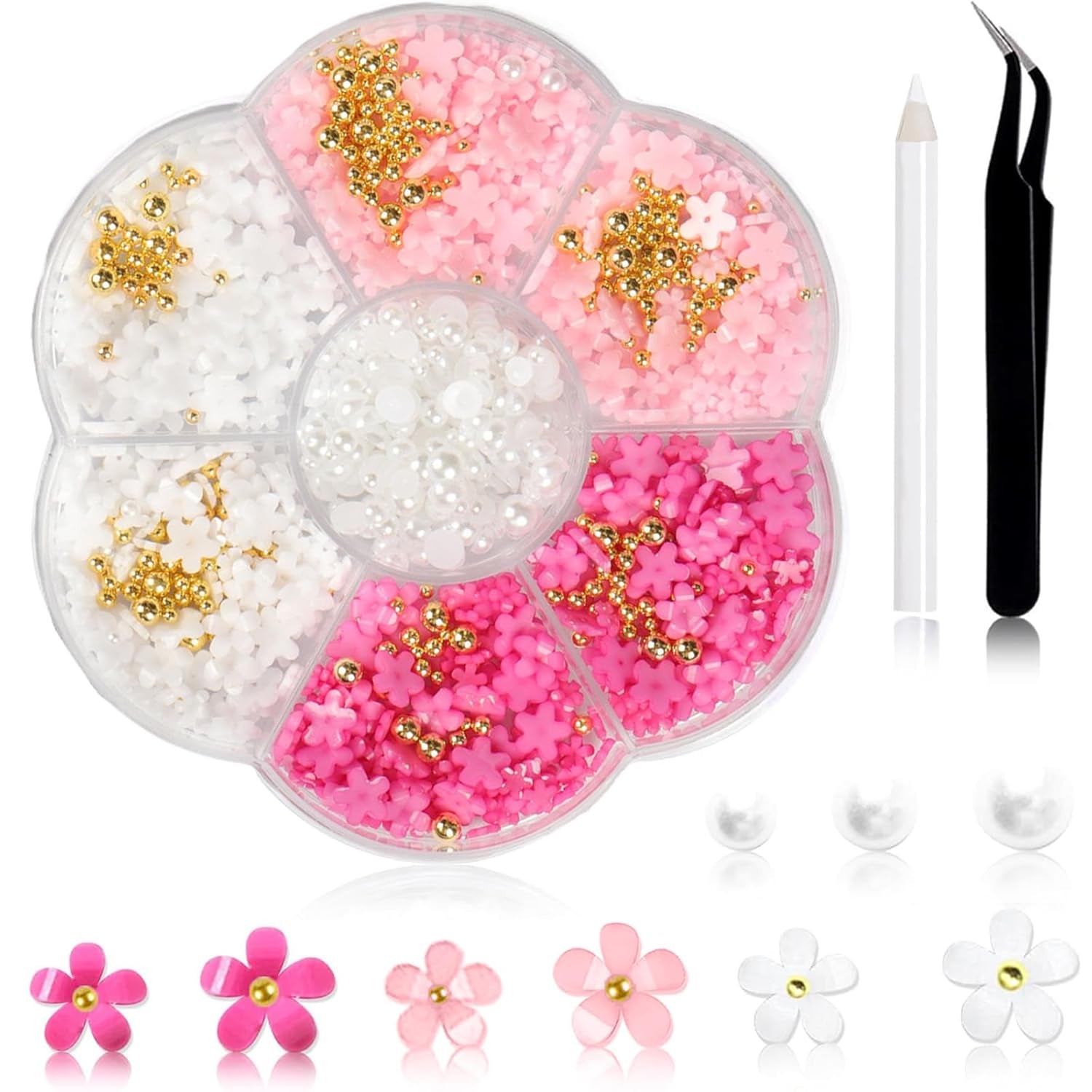 1 Karton Nail Art Charms, 3D Flowers Nagelkunst Charms, Acryl Blumen Nagel Strass Mit Ornamenten, Nagel Edelsteine, Nagel Zubehör Für Mädchen, Nagelkunst Dekoration, DIY Handwerk Nail Design