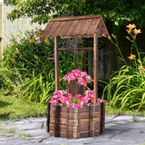Fuente de madera 56x56x114cm con techo, Pozo de los deseos, Decoración de jardín, Macetas, Fuente decorativa, Macetas, Marrón