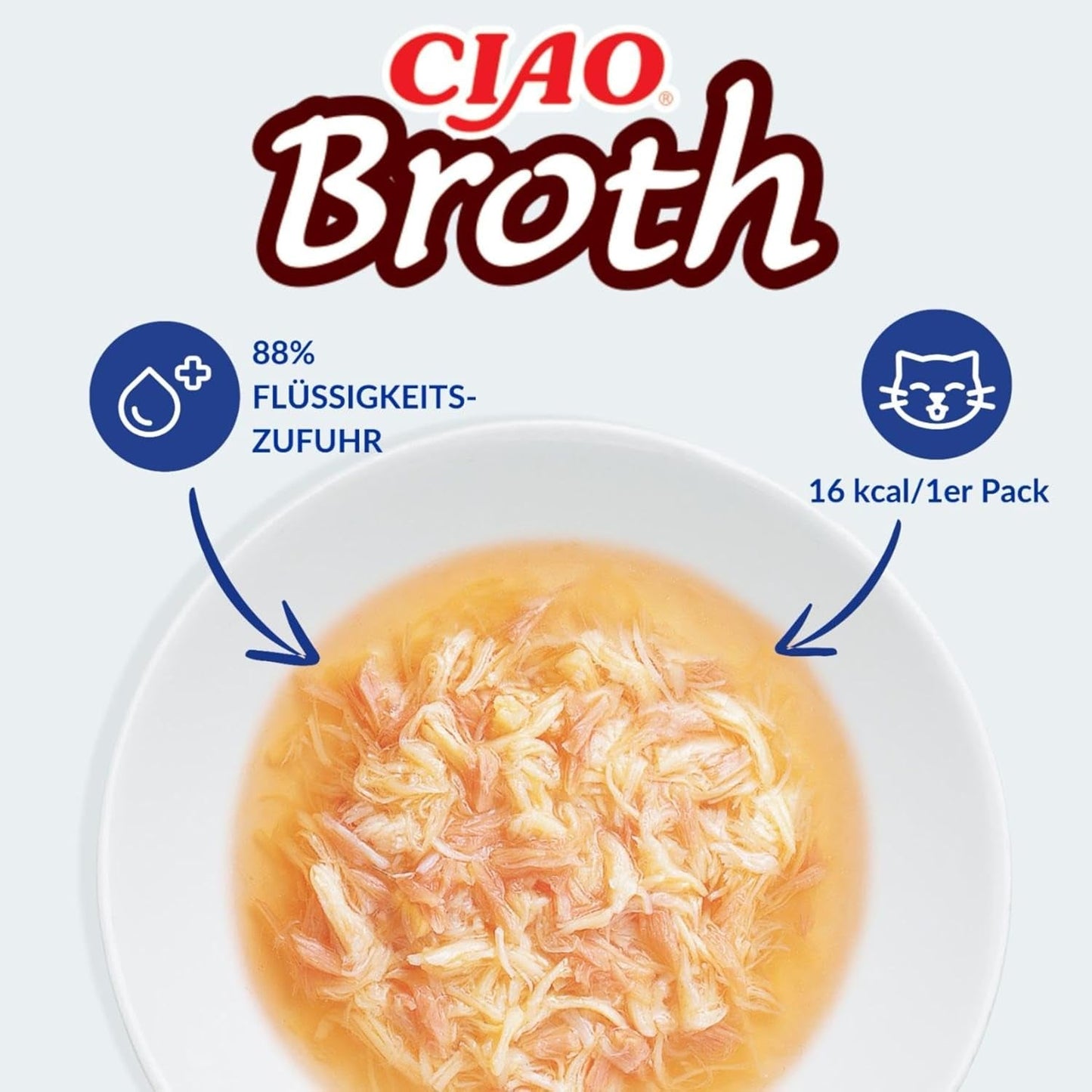INABA Ciao Caldo Comida húmeda para gatos 88% humedad y vitamina E, sopa premium para gatos con pollo 40g (pack de 12), carne 100% natural, sin cereales, sin azúcar