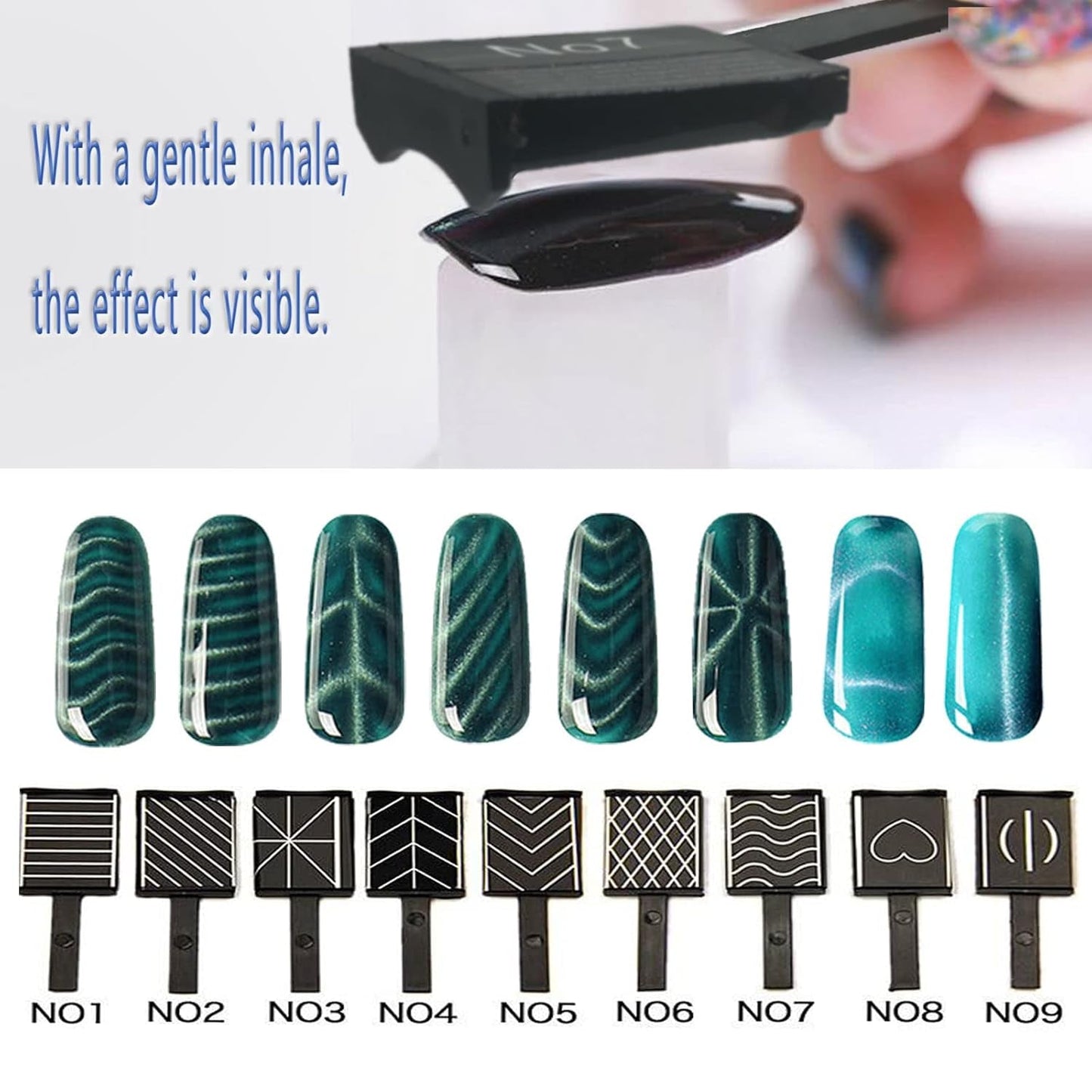 14 piezas Nail Art Werkzeug Magnetstift DIY Magic 3D Magnet Stick Set Verwendung Mit Cat Eye Gel Pulver Oder Nagelack - Magnetic Stift Katze Eye Pen para un efecto mágico ideal para el cabello