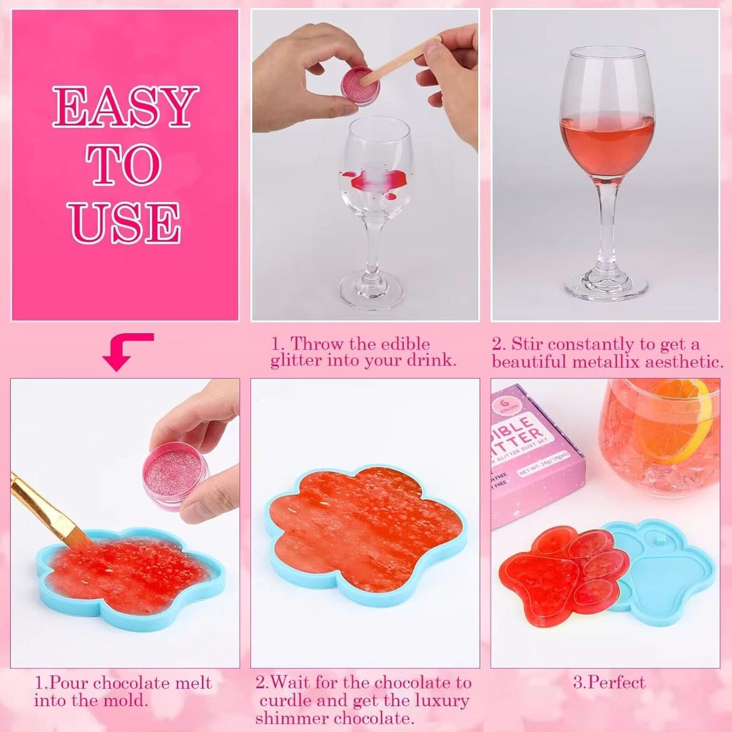 Purpurina comestible, Set de 4 o 6 tonos de color, 4 gramos por producto Glitter Naty Shop