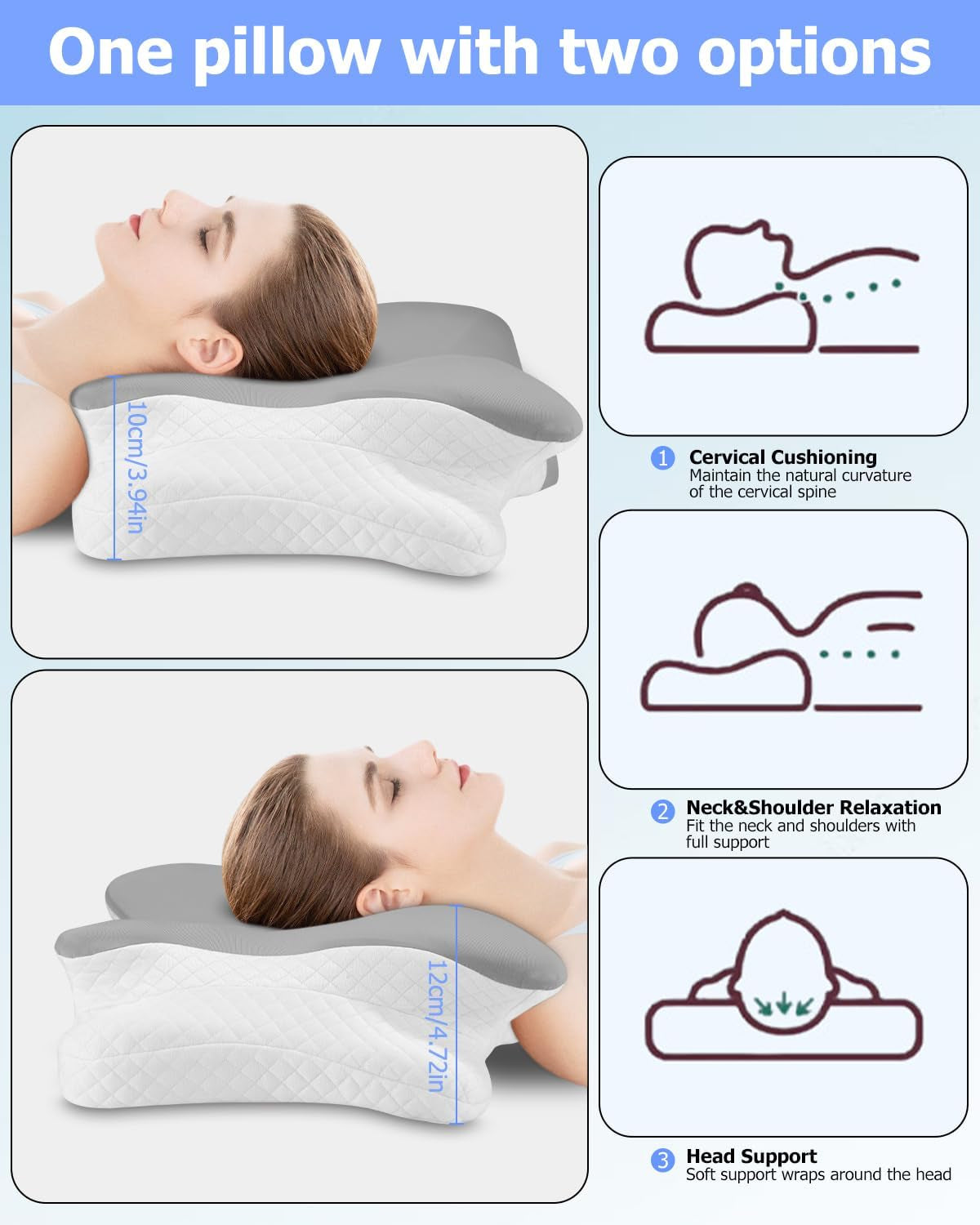 Almohada Ortopédica, Almohada de Apoyo Lateral, Almohada de Soporte para el Cuello, Almohada para el Dolor de Cuello, Almohada Viscoelástica, Almohada Ergonómica, para Soporte Lateral de Espalda y Abdomen - Almohadas Ortopédicas Cervicales en Forma de Mariposa Naty Shop