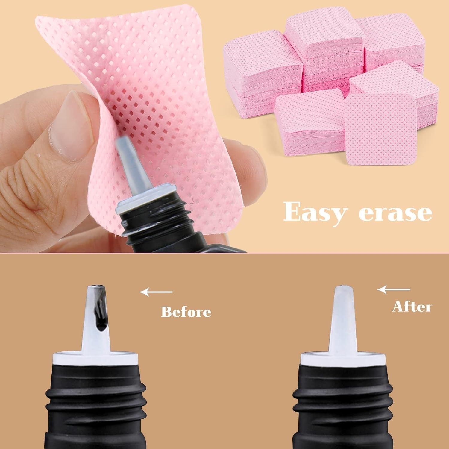 300 Stück Nagellackentferner Pads, Fusselfreie Nägel Wattepads Für Nägel Nagellackentferner Toallitas para uñas sin pelusa Limpiador Gelnägel - Rosa