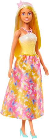 Muñeca Real Barbie con cabello elegante con mechones coloridos, accesorios coloridos, top amarillo degradado y falda de mariposa, HRR09 Naty Shop Dolls Título predeterminado