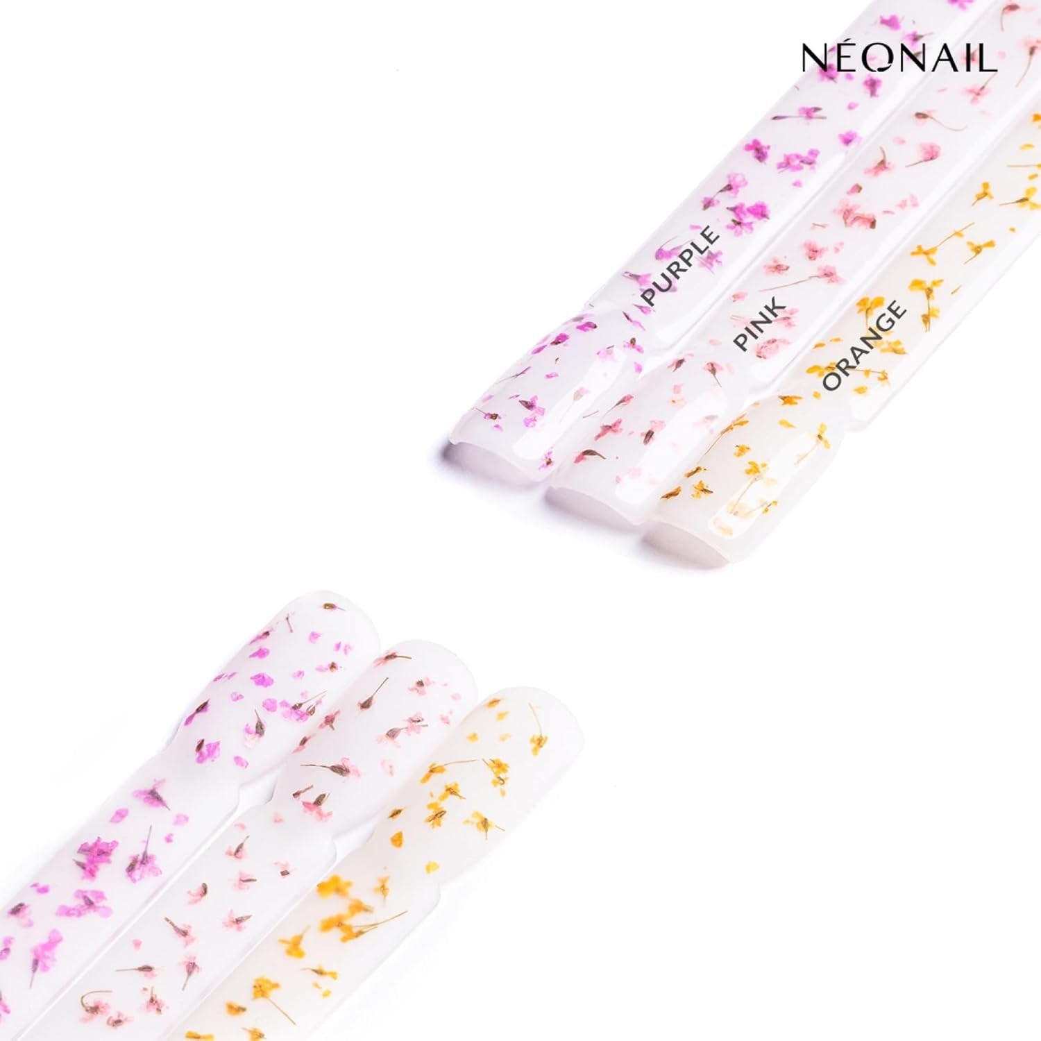 NÉONAIL Nail Art Flowers Set - Trockenblumen - Getrocknete Blumen - Nageldesign Zubehör - Nageldekorationen - Getrocknete Blüten - Decoración de uñas - Gelnägel Zubehör - 3 colores - Rosa, Lila, Naranja