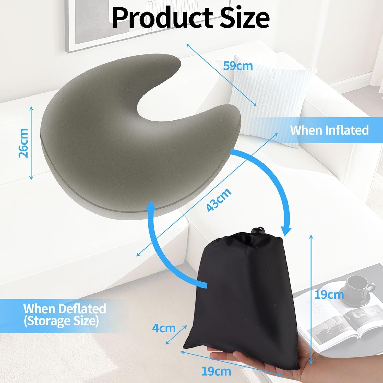 Almohada de lectura y almohada para juegos, almohada de lectura inflable portátil con bolsa de almacenamiento, almohada ergonómica de ganchillo para leer, jugar, hacer crochet y trabajar