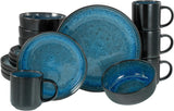 CreaTable, 20149, Serie Nordic Fjord Blue, Vajilla de 16 piezas para 4, Servicio combinado de porcelana, Apto para lavavajillas y microondas, Fabricación de calidad