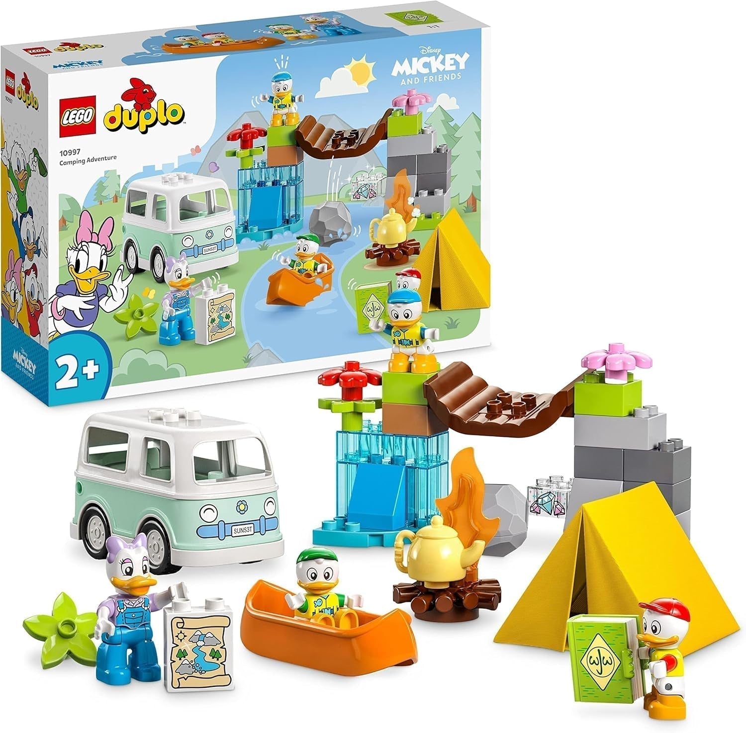 LEGO 10997 DUPLO Disney Mickey y sus Amigos Set de Aventura de Campamento con Autocaravana, Canoa y Figura de la Pata Daisy, Juguete de Construcción de Regalo para Niños Pequeños a Partir de 2 Años, Juegos de Construcción para Niñas y Niños Beuche den LEGO-Store Singur