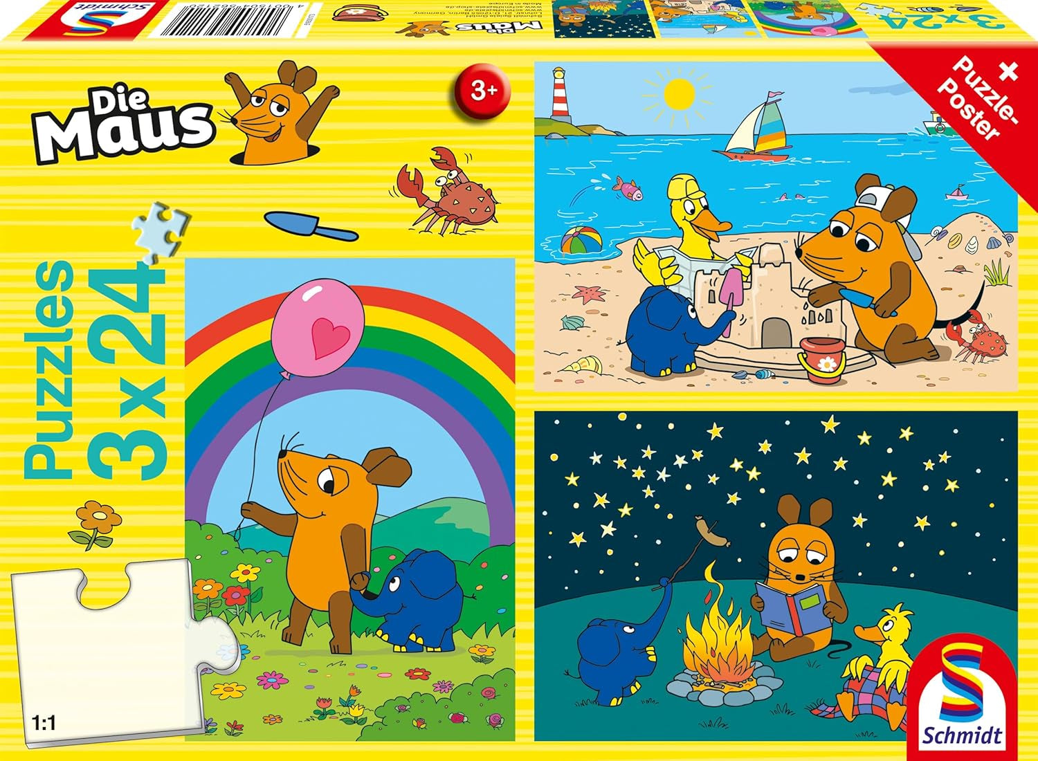 Schmidt Spiele 56212 Mouse Good Friends Puzzle de 3x24 piezas para niños Puzzle azul Naty Shop Título predeterminado
