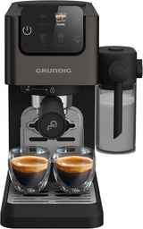 Cafetera espresso con portafiltro GRUNDIG KSM 5330 con depósito de leche integrado, potencia 1628 W, presión de bomba 15 bar, doble boquilla, pantalla táctil a color, BrewSense, CreamyPro, Acero inoxidable oscuro/Negro