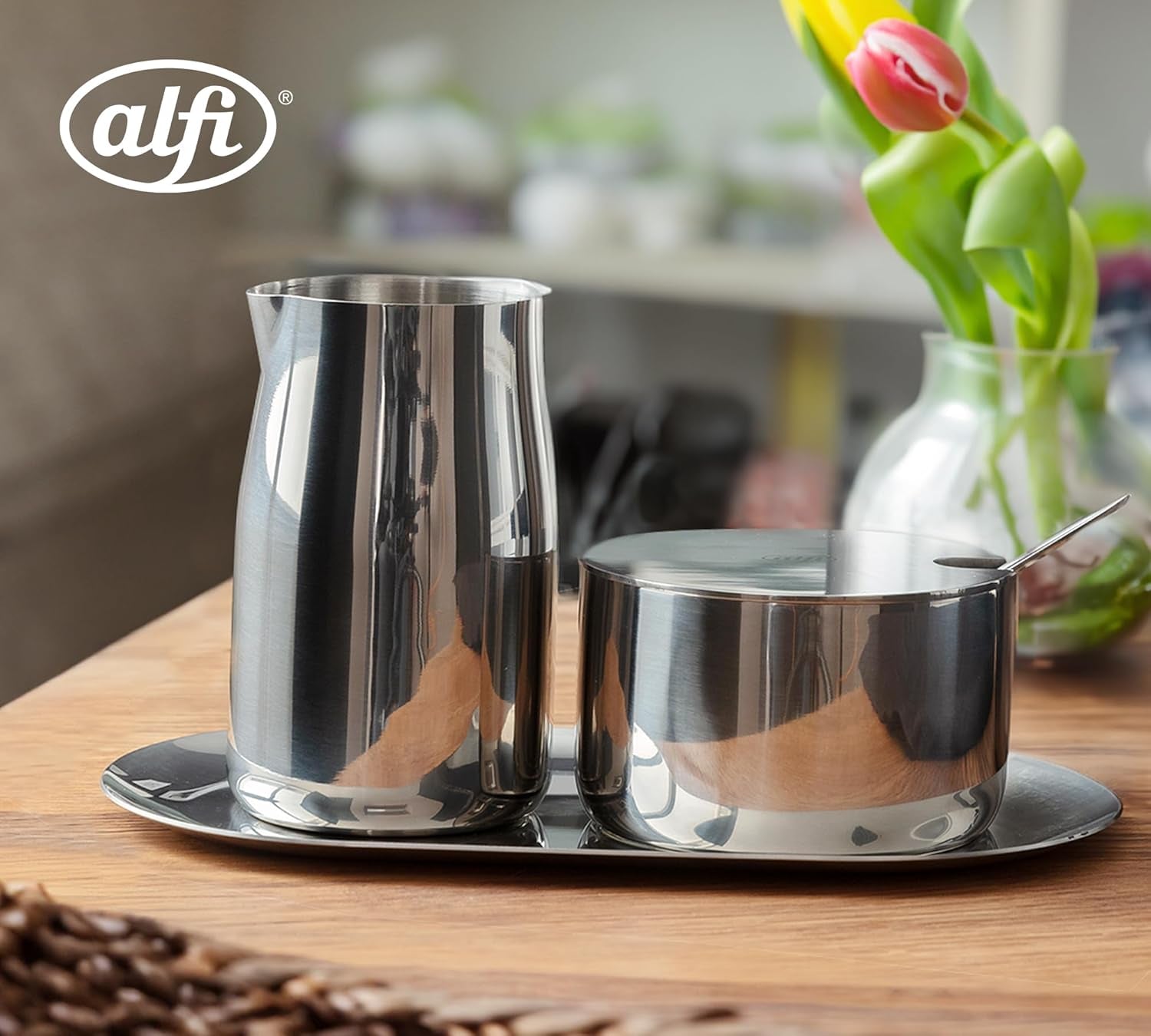SET DE LECHE Y AZÚCAR Set de leche y azúcar de acero inoxidable pulido de alta calidad alfi, diseño elegante, apto para lavavajillas, duradero