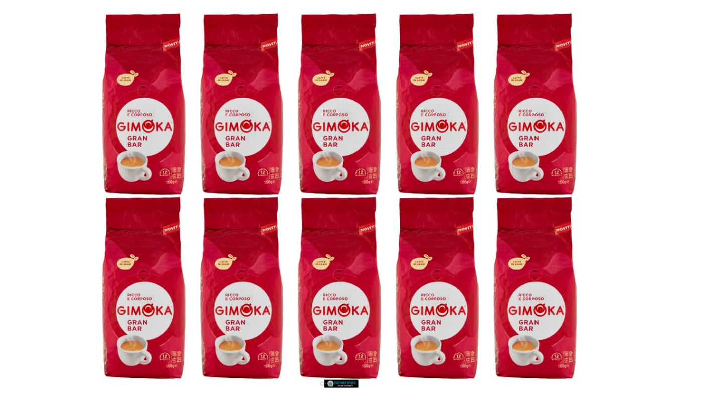 Café en grano Gimoka Gran Bar, rico y cremoso, 1 kg, paquete de 10, + llavero