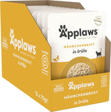 Applaws Comida húmeda para gatos 100% natural, pechuga de pollo en caldo - Paquete de 12 sobres de 70 g