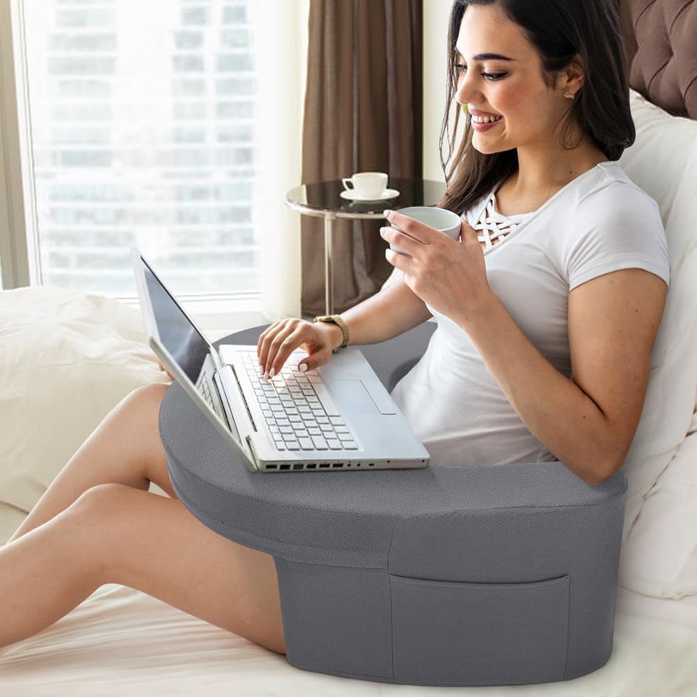 Almohada de lectura para cama y sofá, almohada para juegos, almohada para computadora portátil, almohada para juegos con brazos y bolsillo lateral, para adultos jugando, leyendo, viendo televisión, jugando en el sofá
