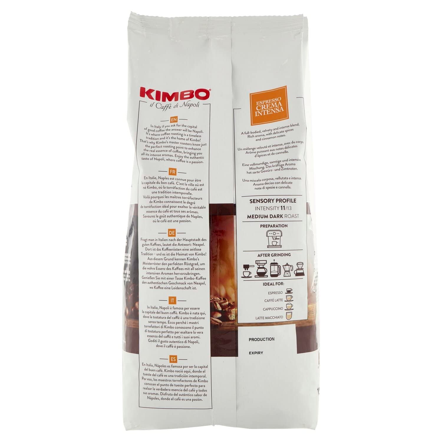 3x Café en grano Espresso crema intenso, tostado medio oscuro, café en grano entero, bolsa de 1 kg, café de Nápoles
