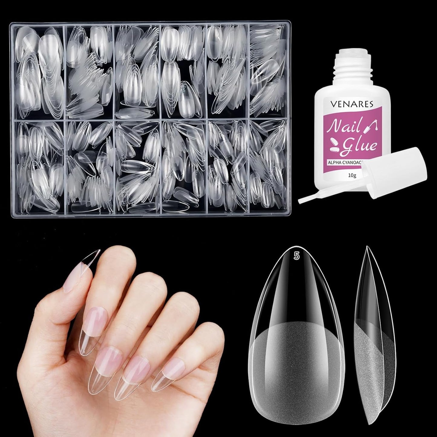 Uñas postizas cortas bailarina 500 Uds pegamento en 12 tamaños uñas artificiales Gel suave corto cobertura completa puntas de uñas para uñas de Gel cortas S