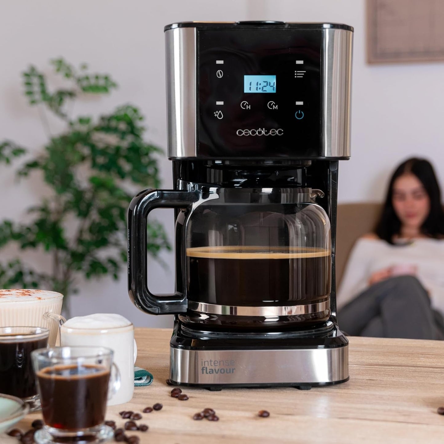 Espresso con filtro Cecotec Coffee 66 Drop and Touch, potencia 950 W, 1,5 L, 12 tazas, pantalla táctil, jarra de cristal, temporizador 24 horas, 6 interruptores, filtro de malla reutilizable