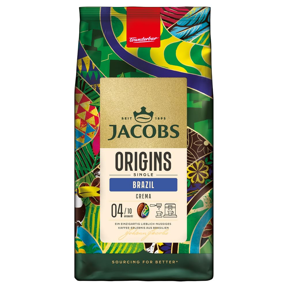 Jacobs Kaffeebohnen Origins Brazil, Geschmack aus Brasilien, geröstet in Bremen, Intensität 4/10, Kaffee ganze Bohnen, 1 kg