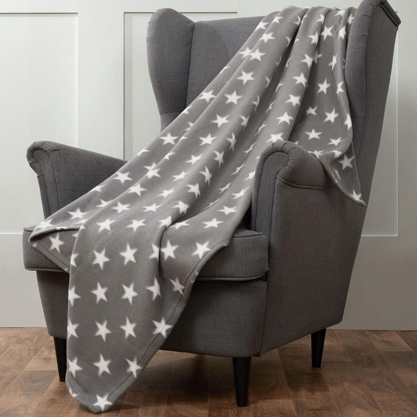 DREAMSCENE manta cómoda manta mullida manta de lana - manta de salón cálida suave de invierno, manta de sofá, manta de sofá, manta de peluche para niños, mantas de salón y de peluche 120X150Cm, manta para sofá estrellas grises Camas y mantas Besuche den DREAMSCENE-Store