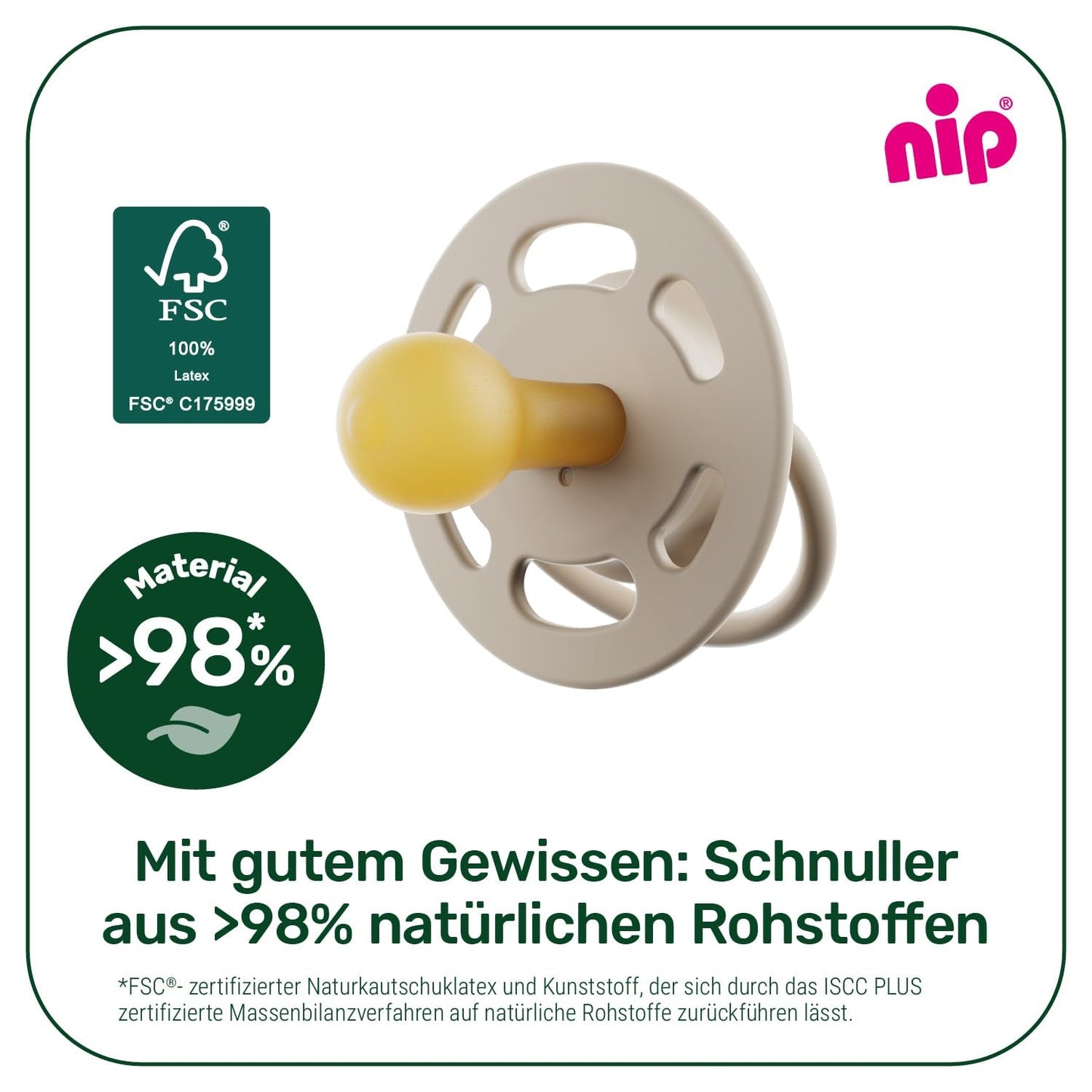 nip - Verde cereza | 0-6 meses | Paquete de 4 | Chupete para bebé, apto para lactancia y dentición. Chupete sostenible, elaborado con materias primas naturales, verde claro/marrón