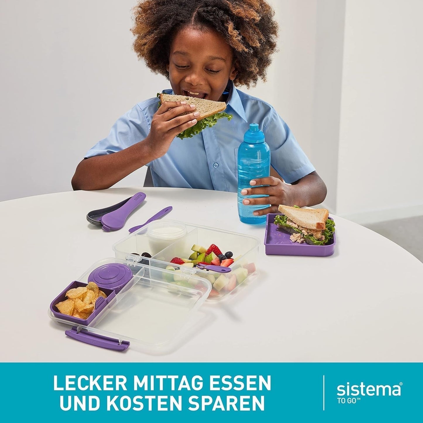 Sistema de fiambrera Bento Box TO GO con compartimentos | Fiambrera de 1,25 L con recipiente para yogur/fruta | para niños y adultos l | Minty Teal sin BPA [21685-8T], verde menta Naty Shop cajas para conservar alimentos