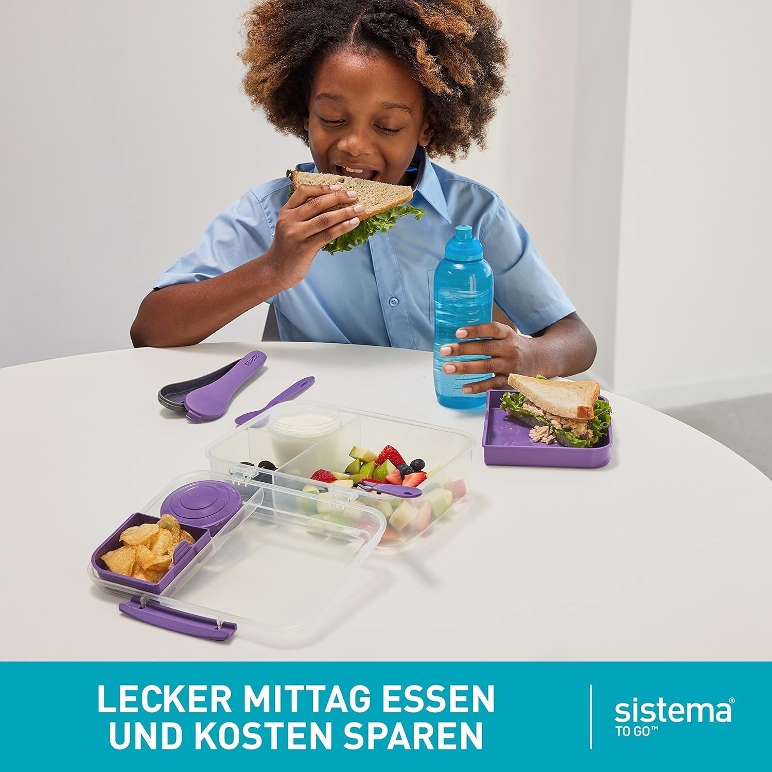 Sistema de fiambrera Bento Box TO GO con compartimentos | Fiambrera de 1,25 L con recipiente para yogur/fruta | para niños y adultos l | Minty Teal sin BPA [21685-8T], verde menta Naty Shop cajas para conservar alimentos