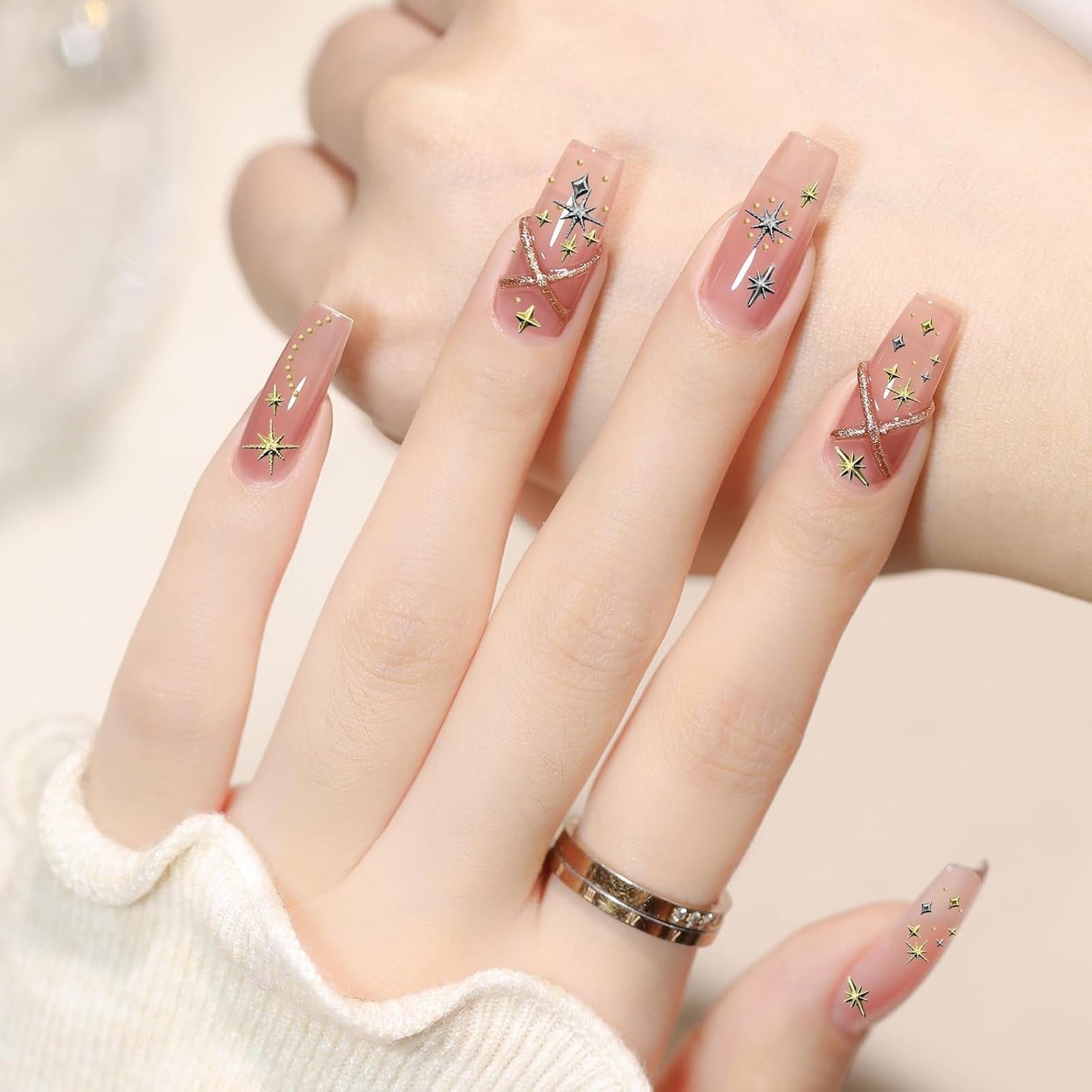3400 Stück Goldene Und Silberne Sternperlen, Goldene Nagelanhänger, Zubehör Für Nagelschmuck, Schöne Sternnagelanhänger Für Nägel, Nail Art Rhinestones