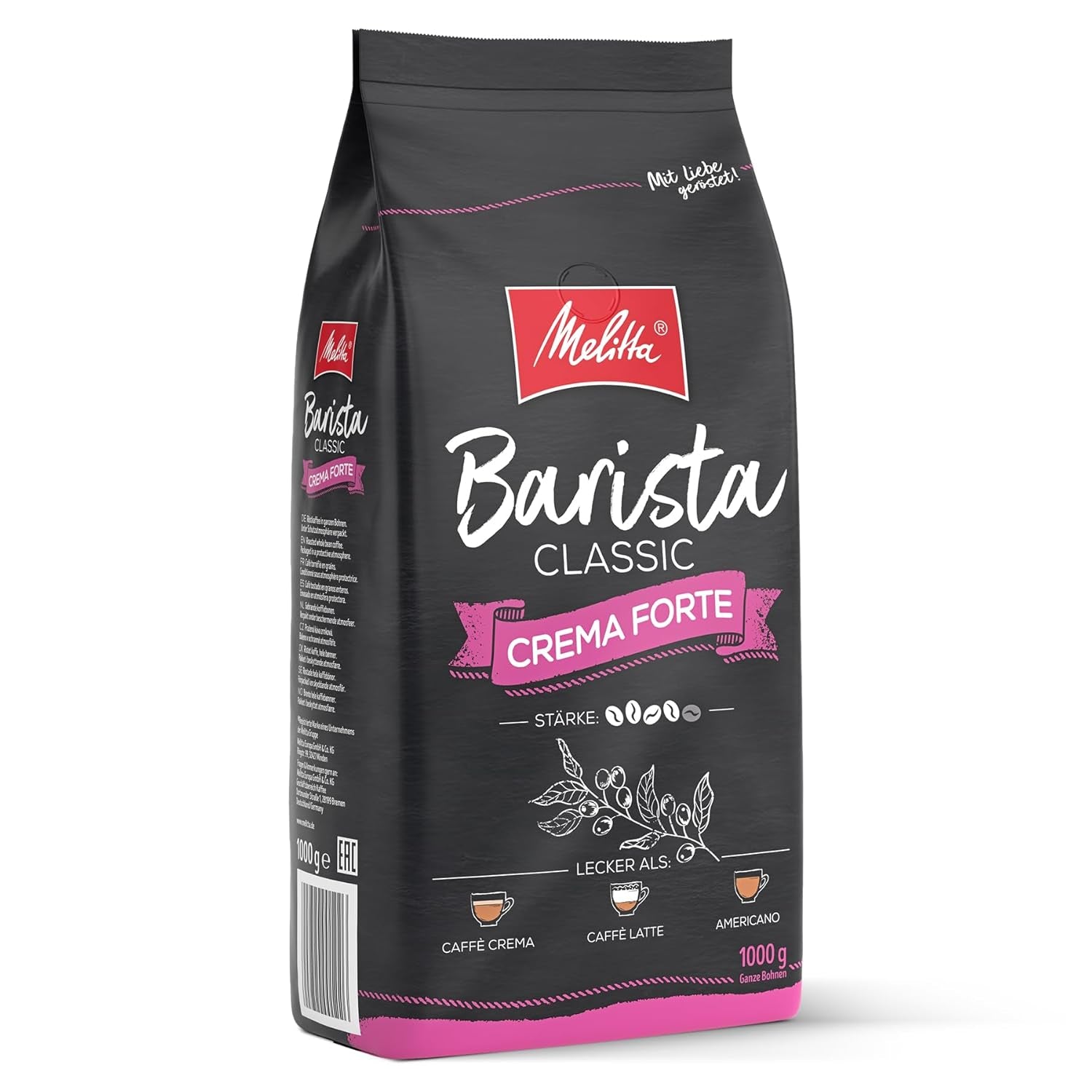 Melitta Barista Classic Crema Forte, Café En Grano Entero 1kg, Ungemahlen, Café En Grano Para Cafetera, Tostado Fuerte, Stärke 4