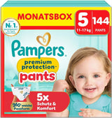 Pampers Premium Protection Pants Talla 7, 123 pañales, 15 kg+, con ajuste de 360° y puños suaves antifugas para una comodidad y protección óptimas