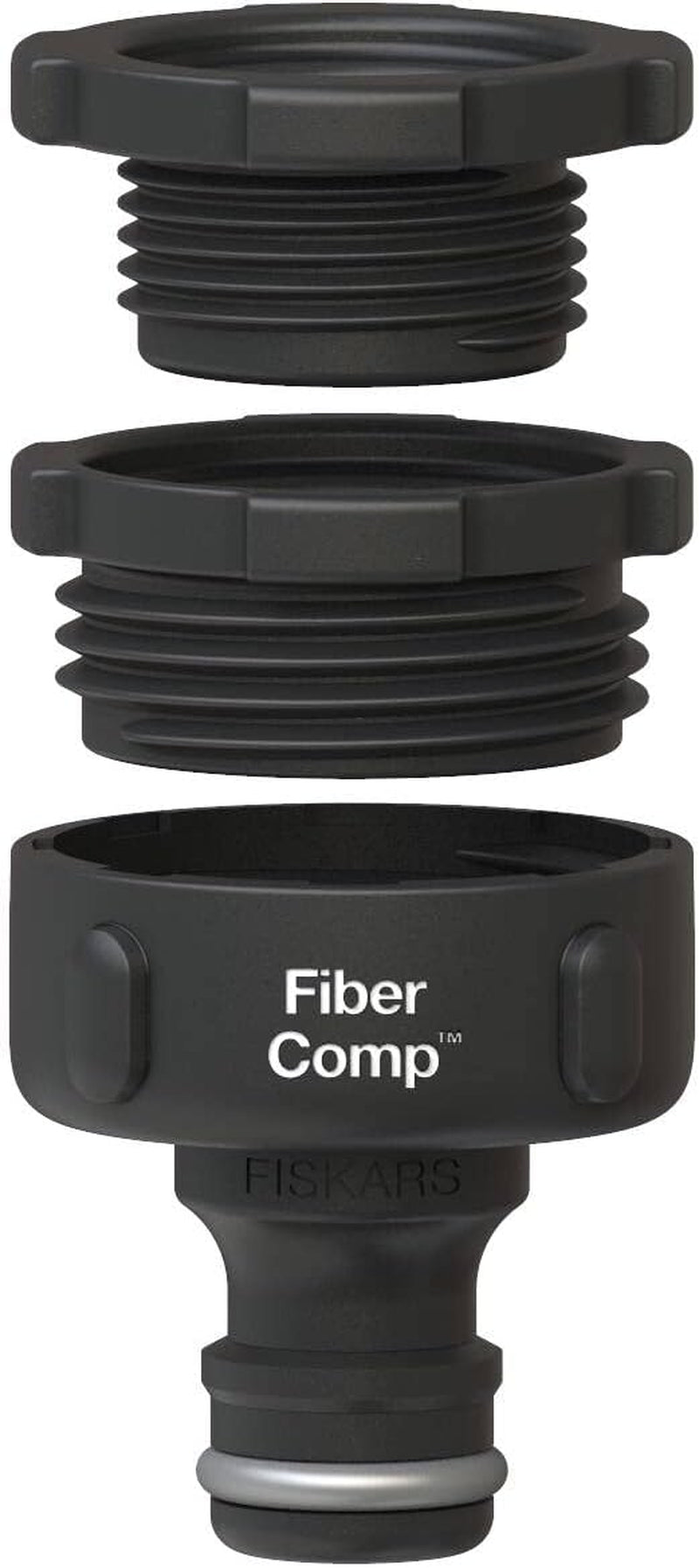 Conector de grifo Fiskars, para grifos, Ø 21 mm (G 1/2"), FiberComp, Tamaño universal, 10 g, Negro/Naranja, 1027053