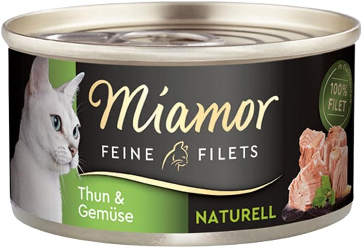 - Filetes finos naturales | Comida húmeda para gatos adultos con trozos de filete en su propio jugo. Alimento complementario bajo en grasas, enlatado, sin aditivos artificiales | 24 x 80g Atún y verduras