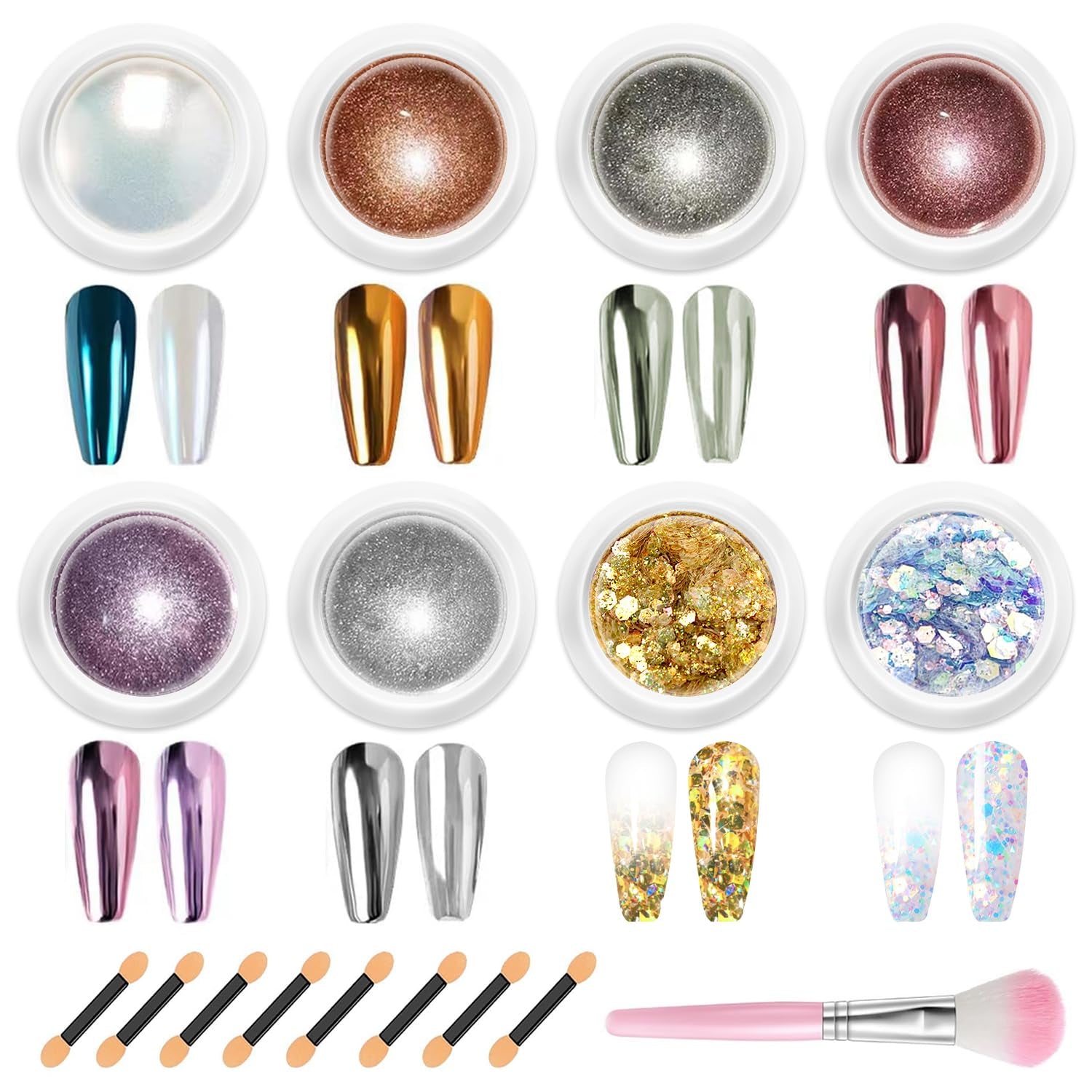 BISHENGYF Polvo de uñas cromado de oro rosaNeue Upgrade Grosse Kapazitä Chrom PulverSuper-Spiegeleffekt Metall Mirror Chrome Powder -Neon Glassy Pearl Effect Glitter Nagelkunst Pulver para salón de bricolaje