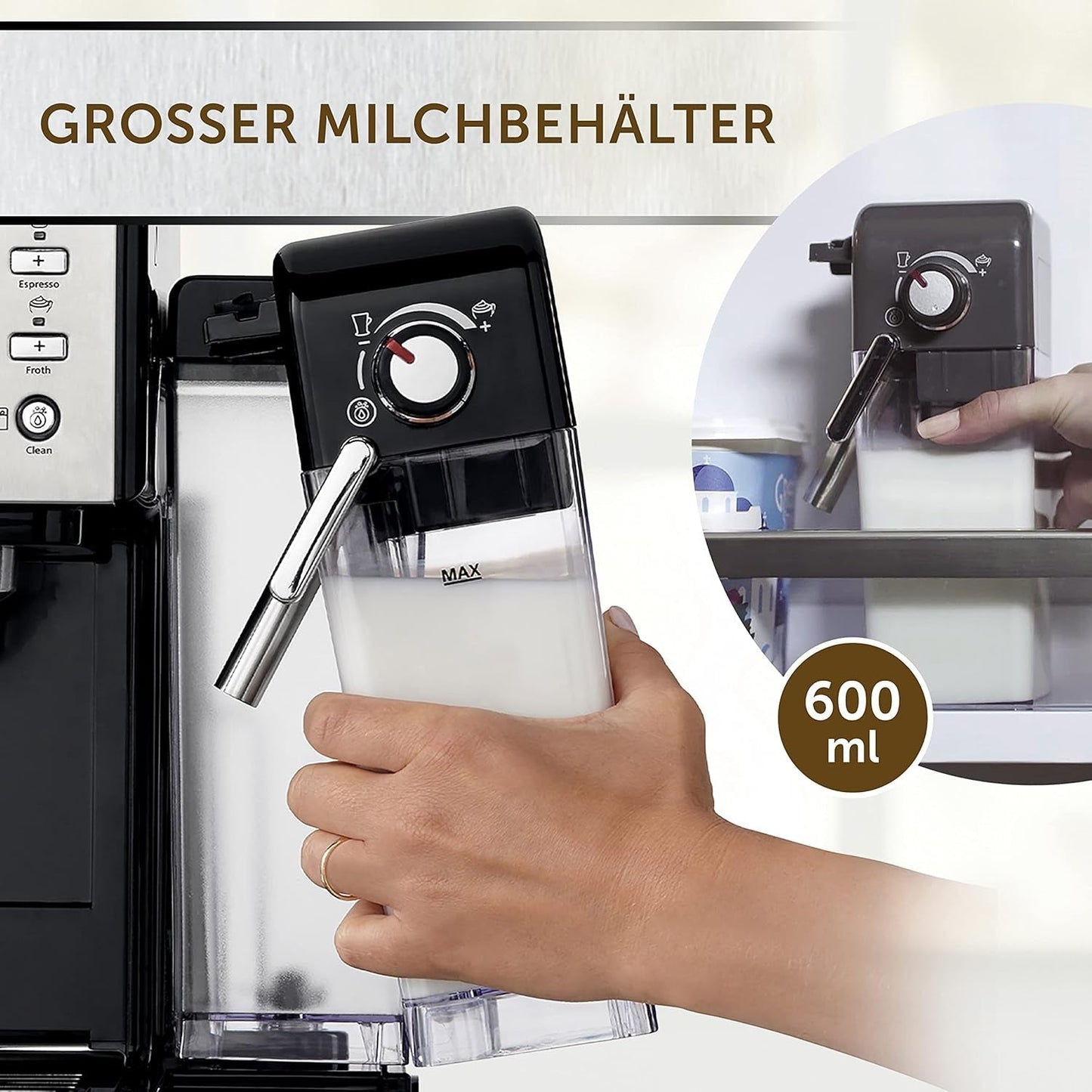 Café exprés Bréville Prima Latte II | Máquina de café con leche y capuchino | Bomba profesional con 15 bar y espumador de leche | Plata [VCF108X]