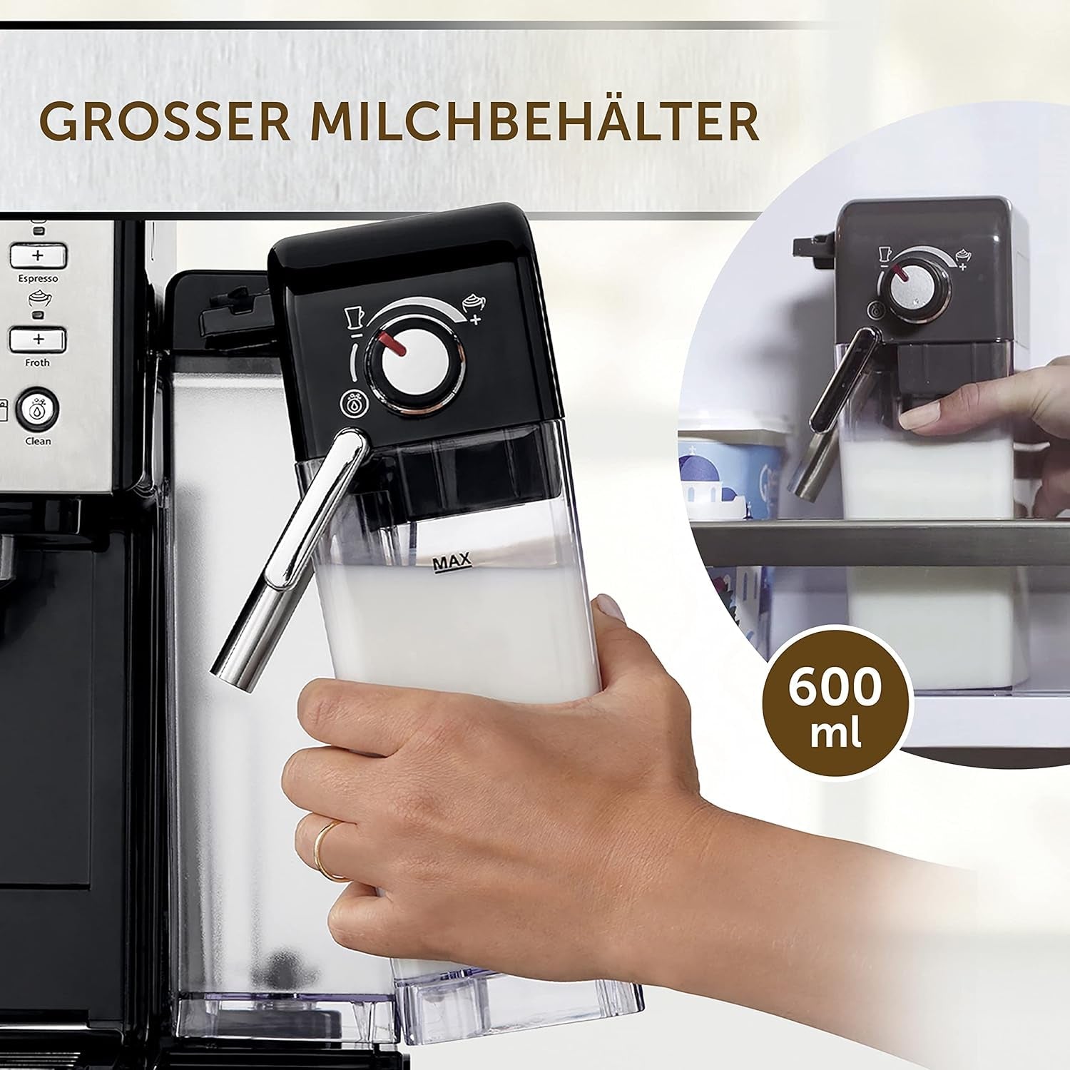 Café exprés Bréville Prima Latte II | Máquina de café con leche y capuchino | Bomba profesional con 15 bar y espumador de leche | Plata [VCF108X]