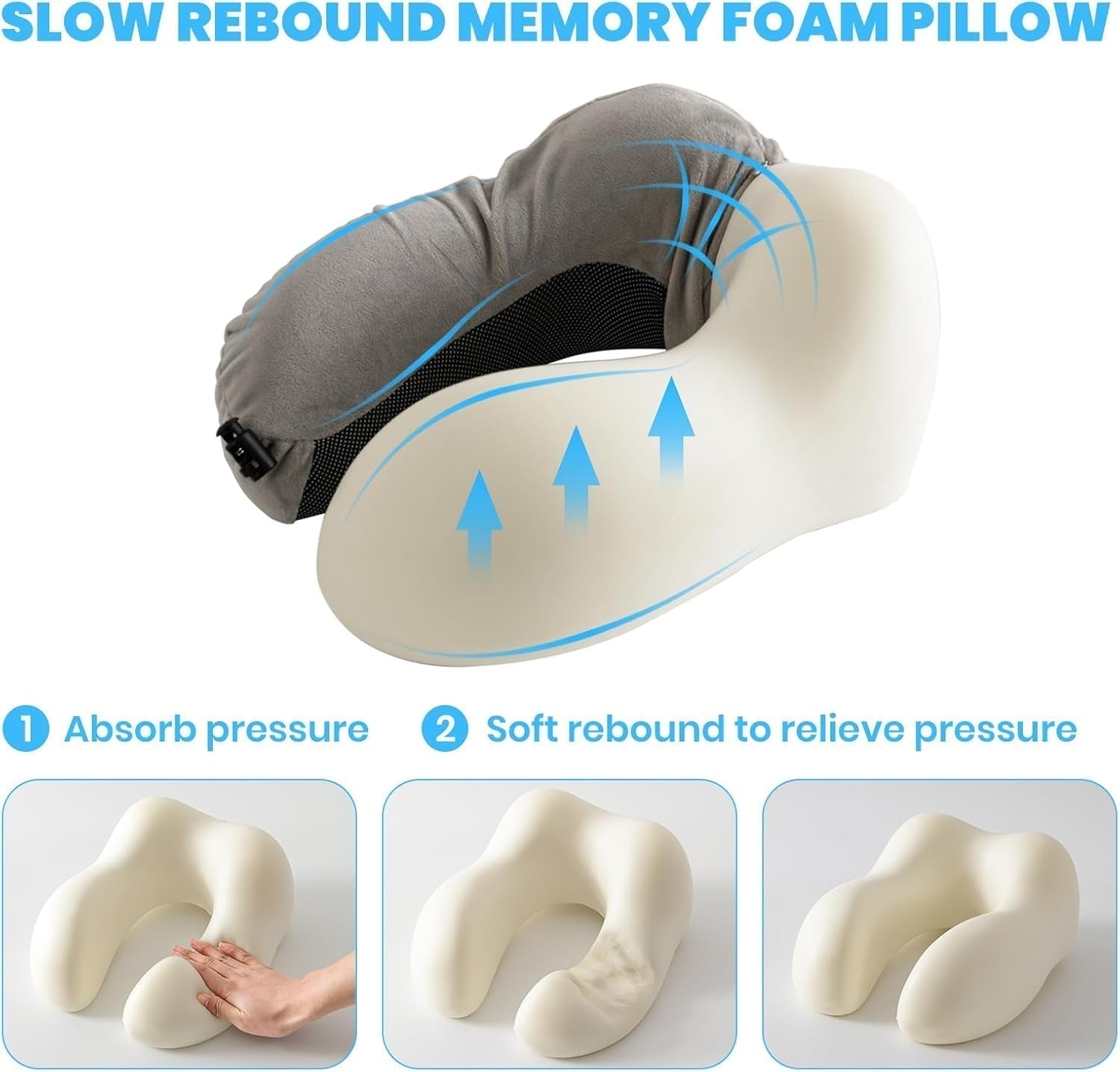 Good Nite Almohada para el cuello Almohada para el cuello de avión Almohada de viaje Almohada para el cuello para adultos Almohada para el hogar Almohada para la cabeza Espuma viscoelástica ergonómica Lavable con respaldo estrecho Almohadas de viaje grises ajustables Naty Shop
