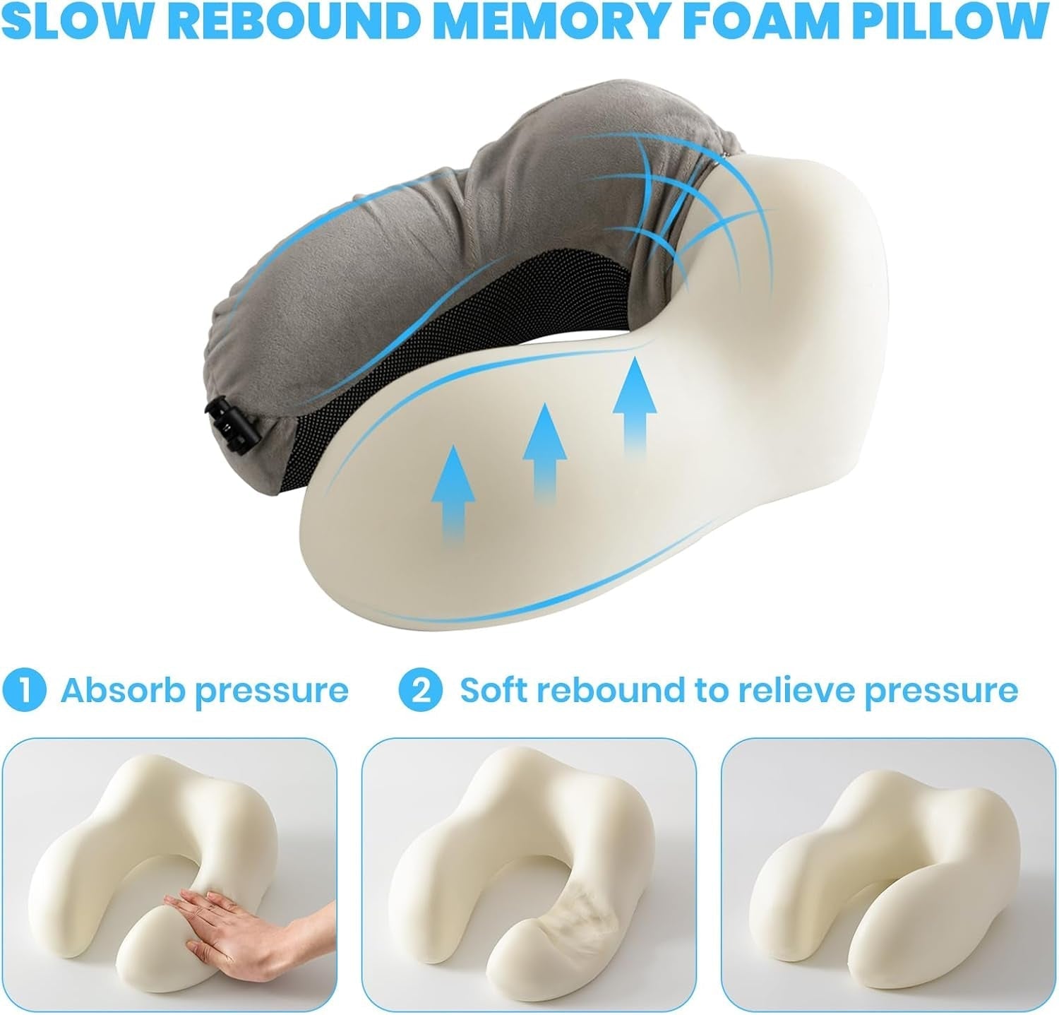 Almohada para el cuello, almohada para el cuello del avión, almohada de viaje, almohada para el cuello para adultos, almohada para el cuello del coche, almohada para el hogar, almohada ergonómica de espuma viscoelástica, lavable, espalda estrecha, ajustable, gris