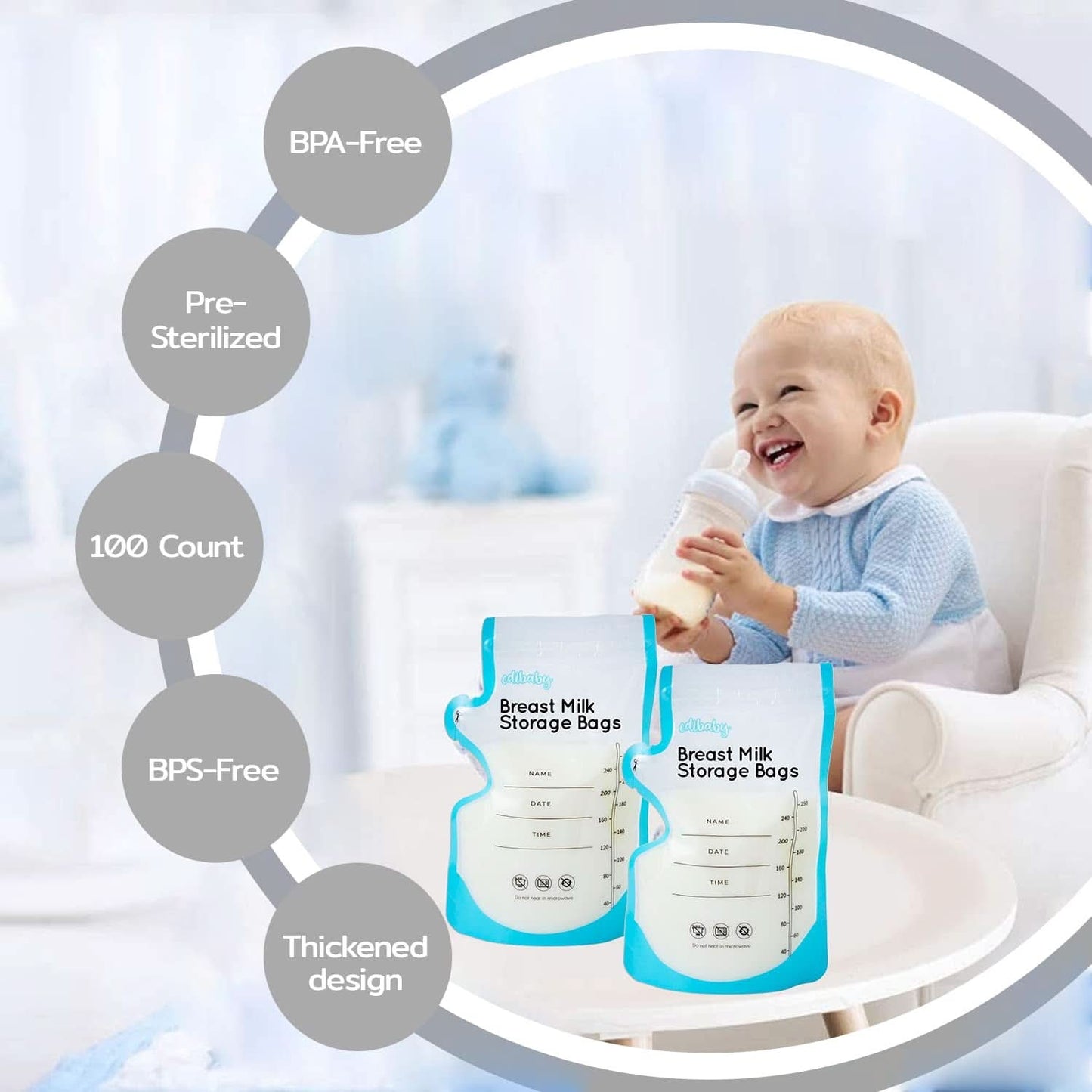 Edibaby, Bolsas para leche materna, 100 piezas, Esterilizadas, sin BPA Accesorios Alimentación y Lactancia Tienda Bebe Naty