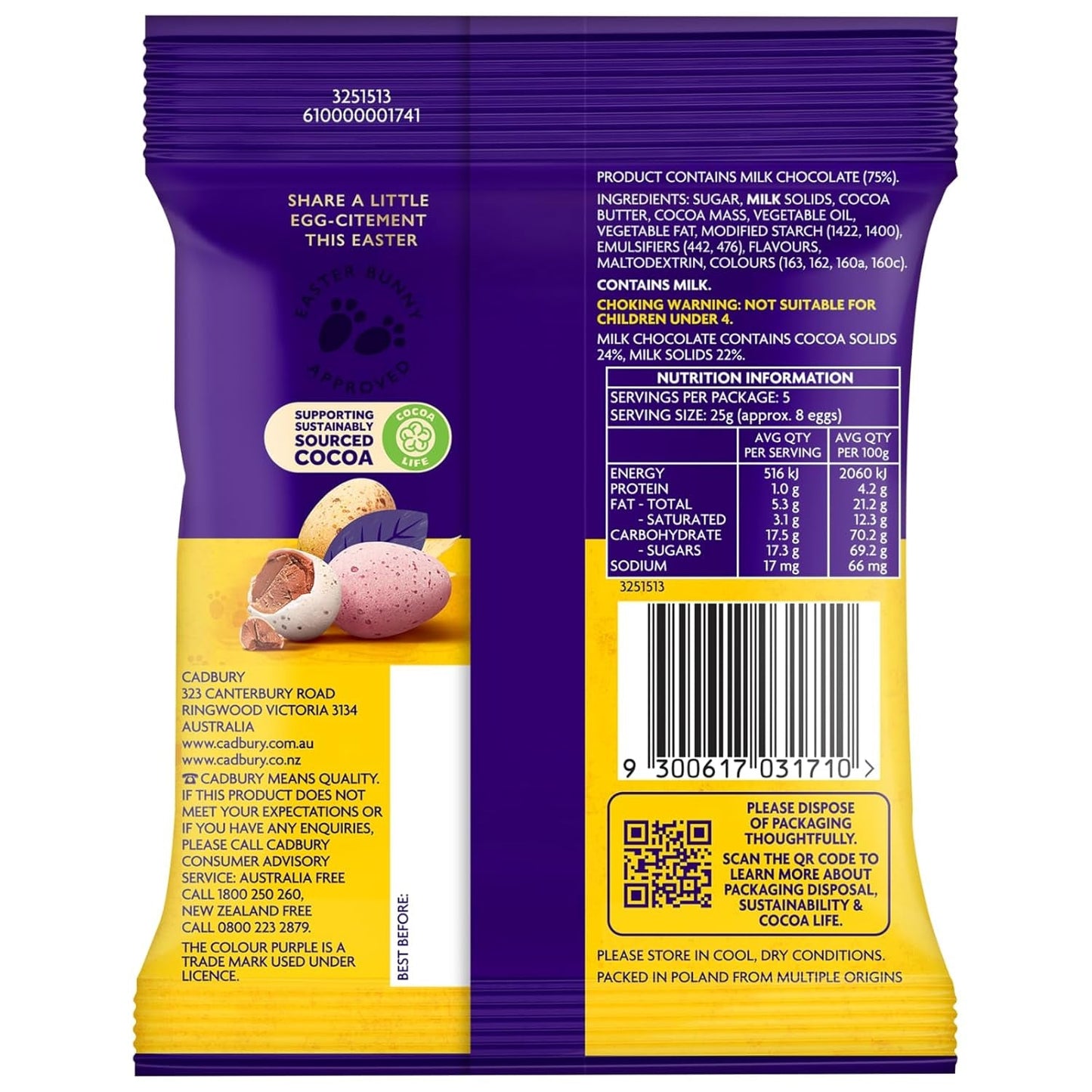 Bolsa sólida de pequeños huevos de chocolate (80 g) en una bandeja de azúcar crujiente (Easter Forms)