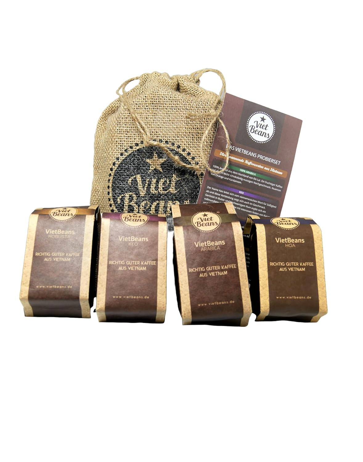Kaffee Geschenk für Kaffeeliebhaber - Kaffeesack Yute - Vier Sorten exotischer Kaffee im Jutesack - Weihnachten Geschenkidee - Geschenk für Kaffeetrinker - Ganze Bohne