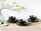 CreaTable, 21249, Serie Natura Organic RUSTY, Vajilla de 12 Piezas para 4, Juego de Platos de Porcelana, Apto para Lavavajillas y Microondas, Fabricado en Europa